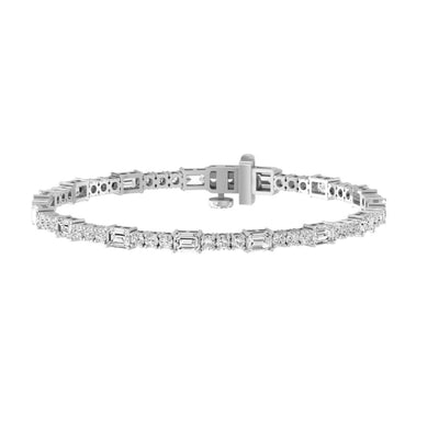 Round and Emerald Cut Lab Grown Diamond Tennis Bracelet