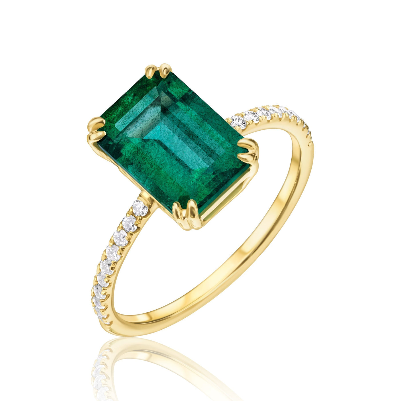 Emerald Pave Set Engagement Ring