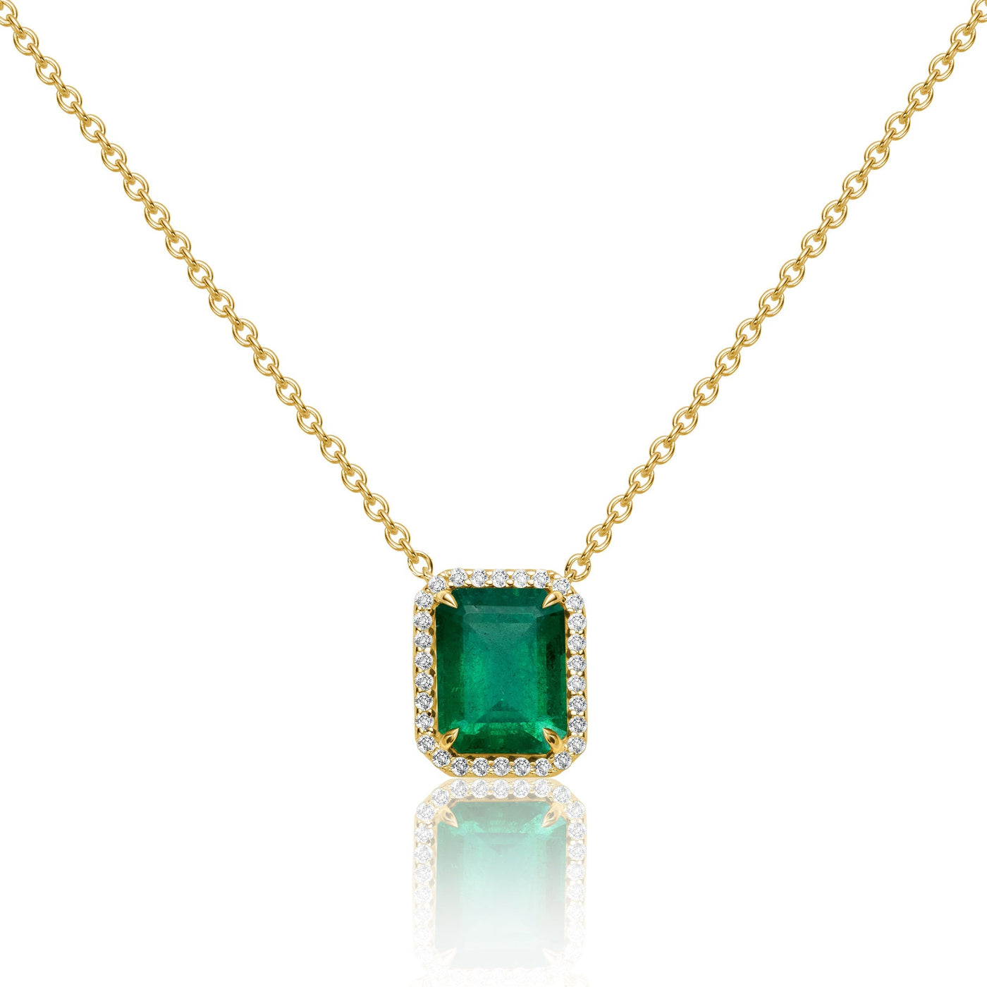 Diamond Halo Emerald Necklace
