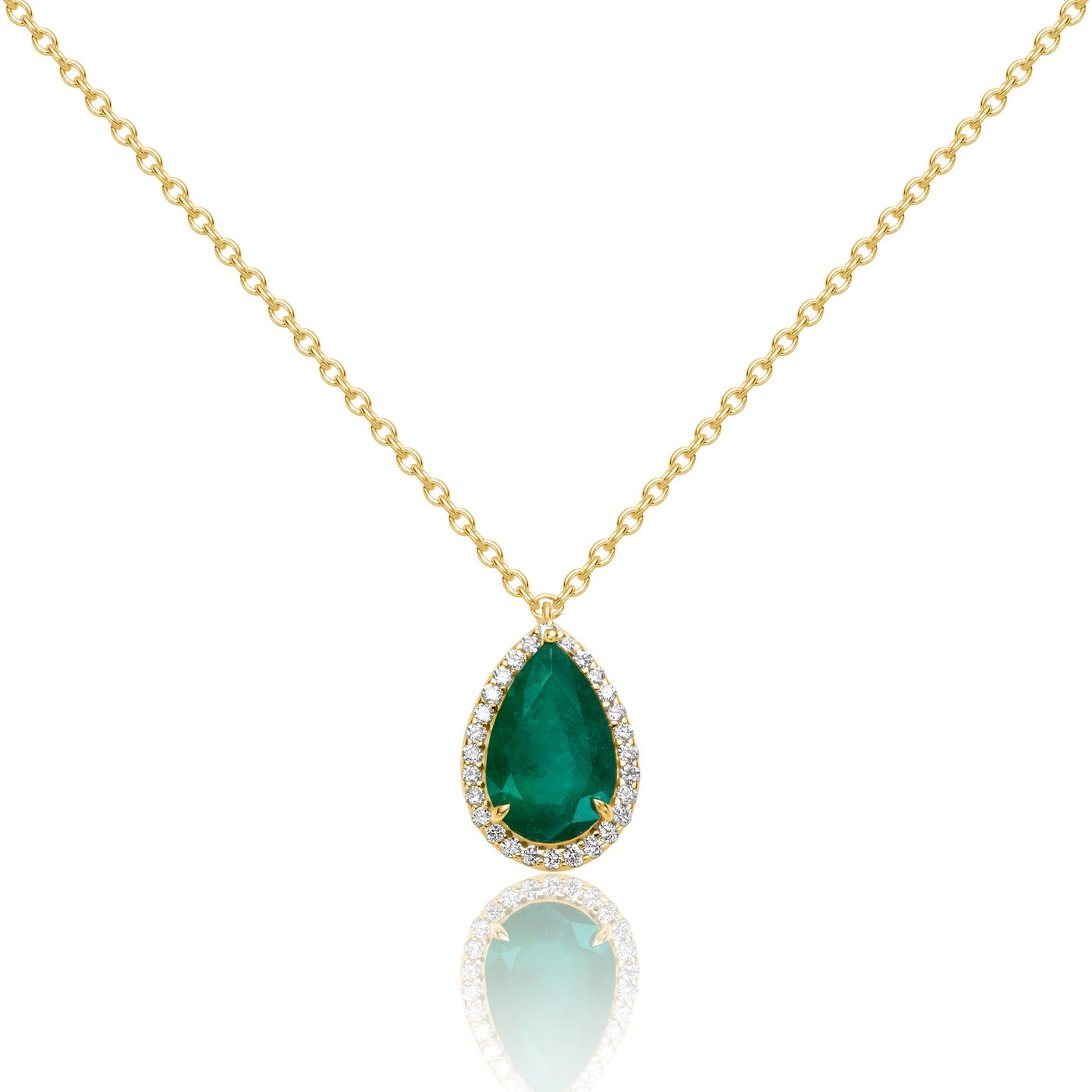 Diamond Halo and Pear Emerald Necklace