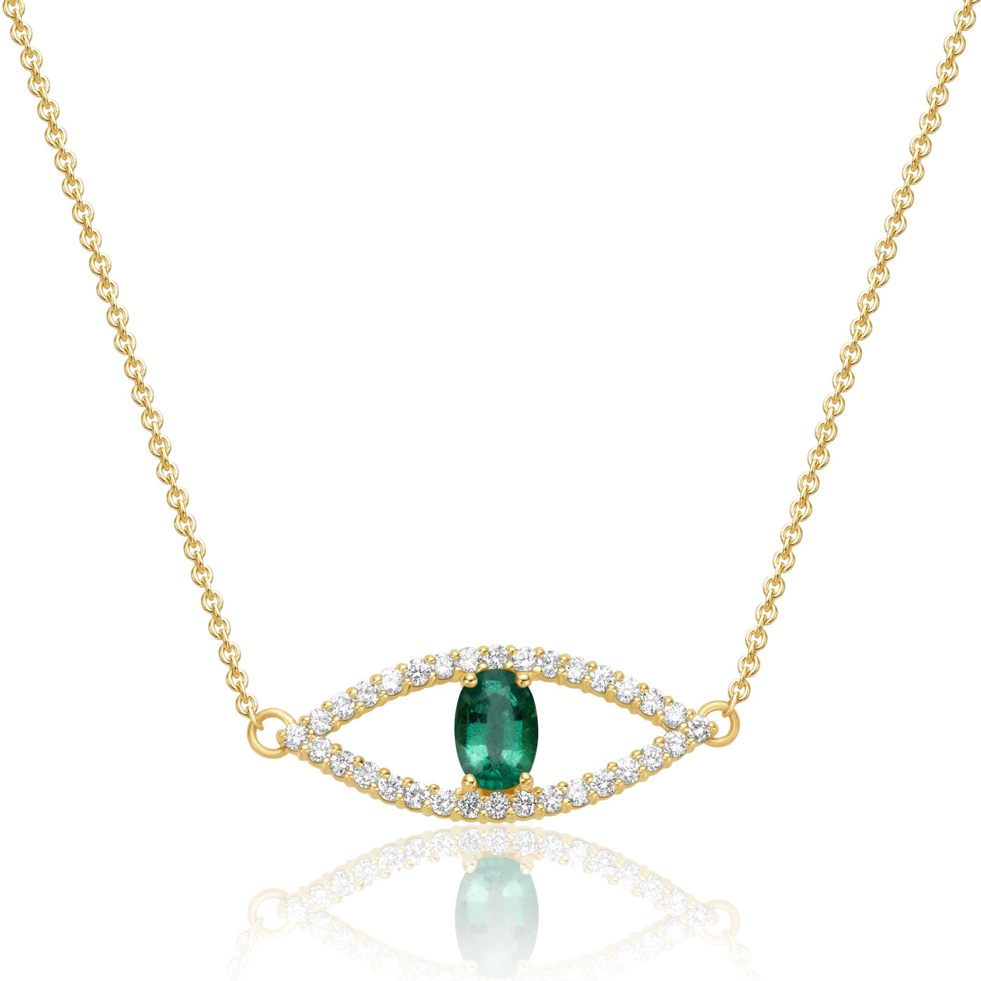 Diamond and Emerald Watchful Eye Necklace