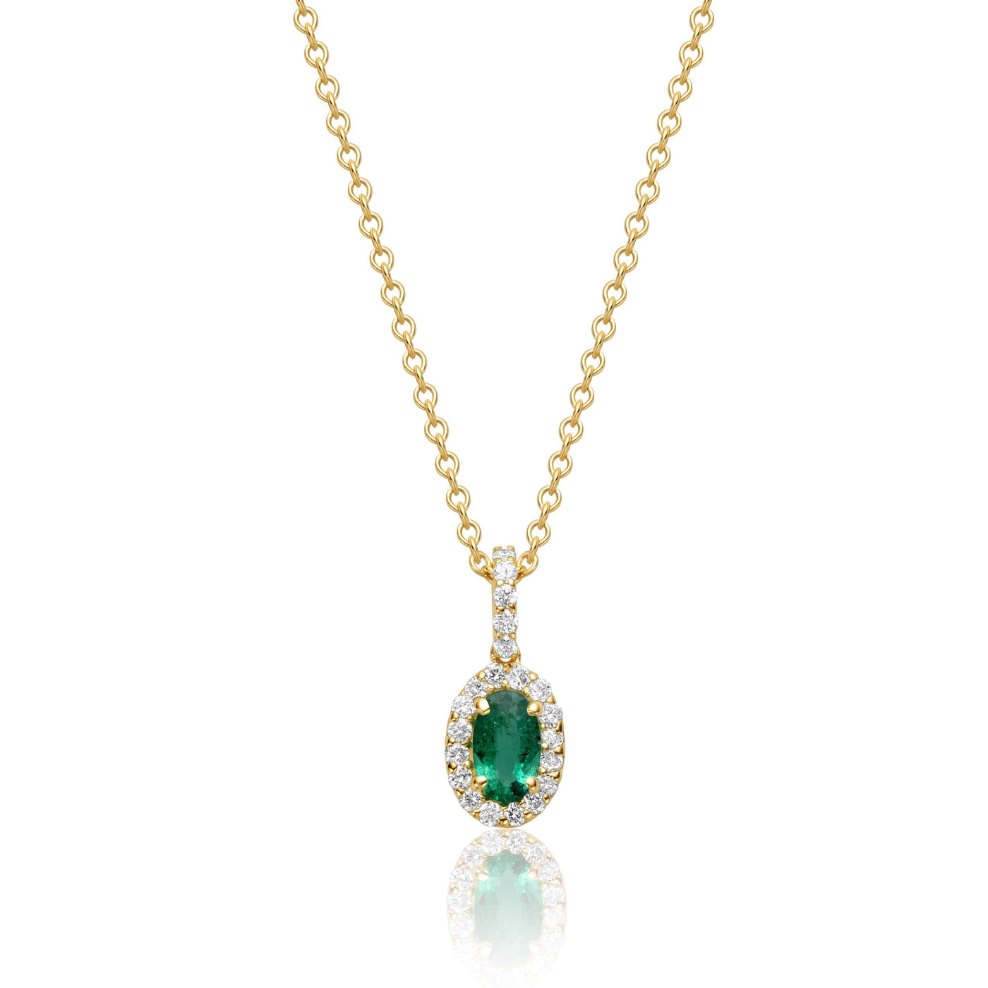 Diamond Halo and Oval Emerald Necklace