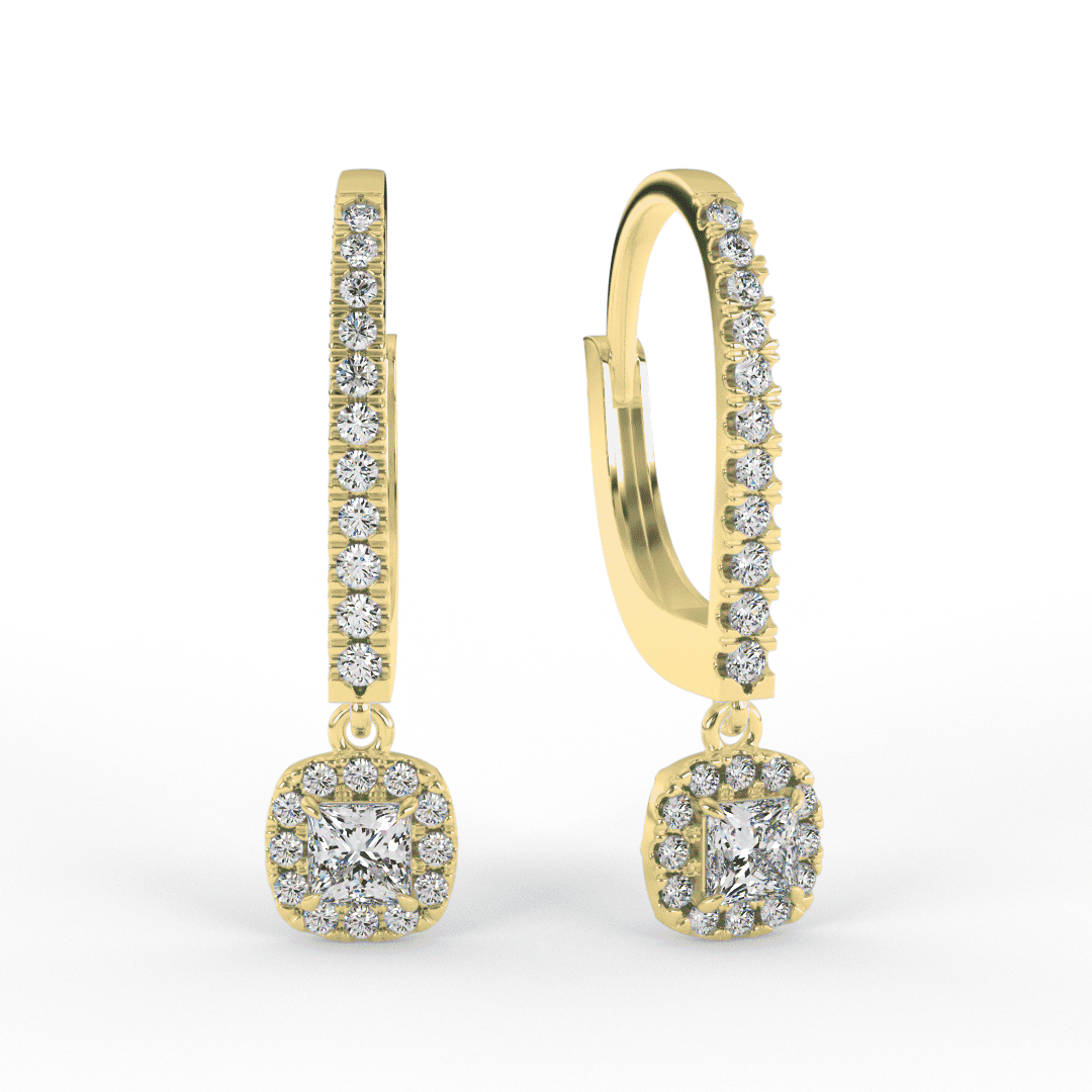 Lab Grown Diamond Princess Halo Drop Earrings