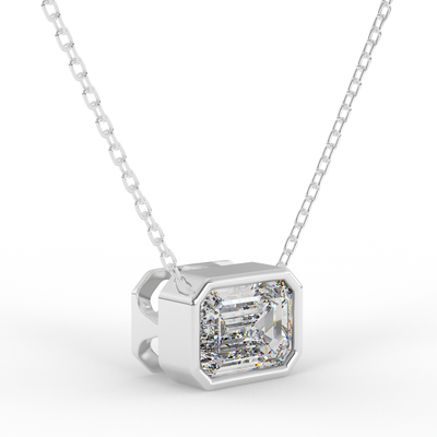 Lab Grown Emerald Bezel Diamond Necklace