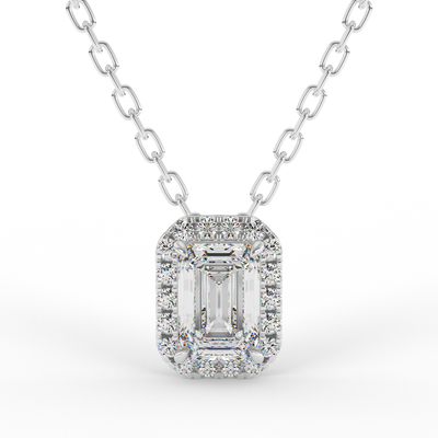 Lab Grown Emerald Diamond Halo Necklace