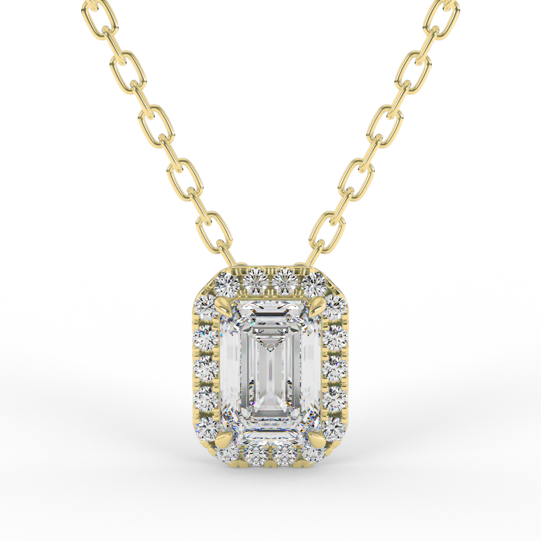 Emerald Diamond Halo Necklace