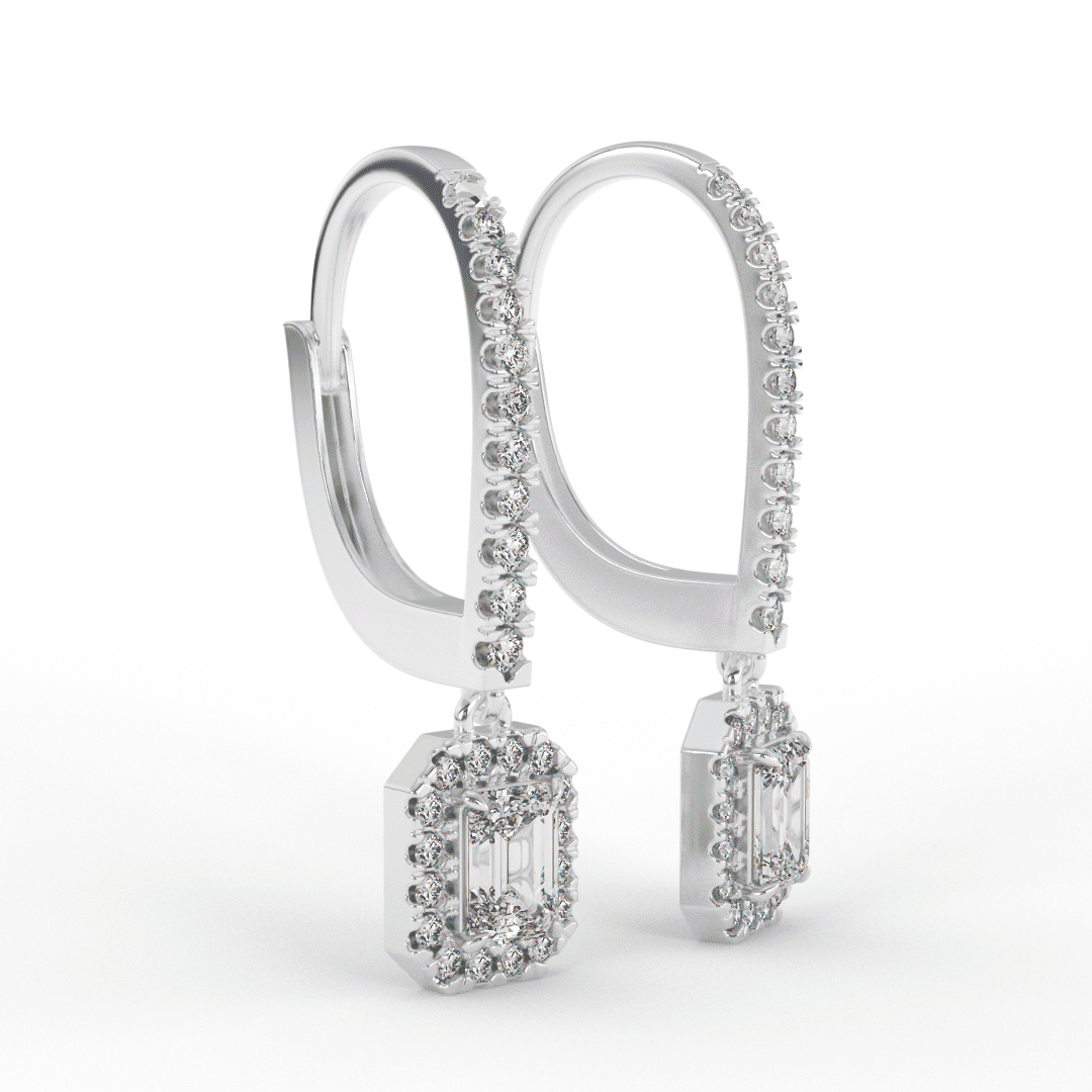 Emerald Halo Diamond Drop Earrings