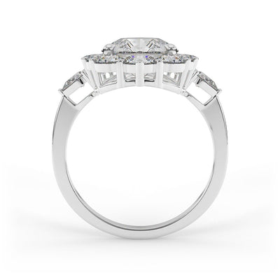 Mia Pear Halo and 3 - Stone Set Lab Grown Engagement Ring