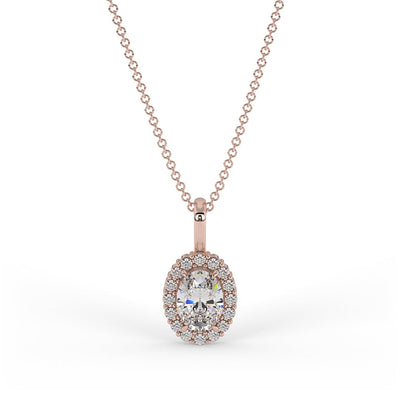 Oval Diamond Halo Necklace