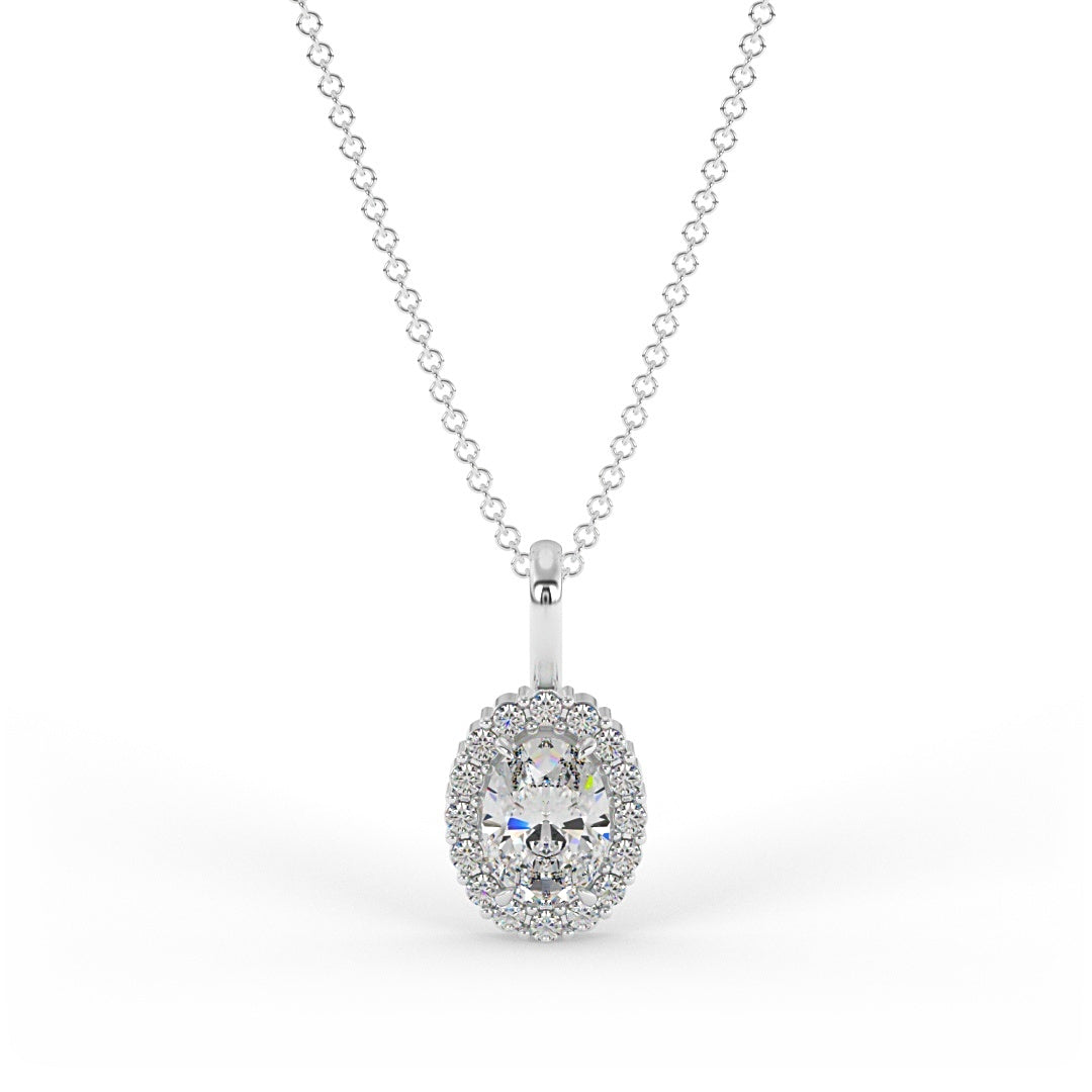 Lab Grown Oval Diamond Halo Necklace