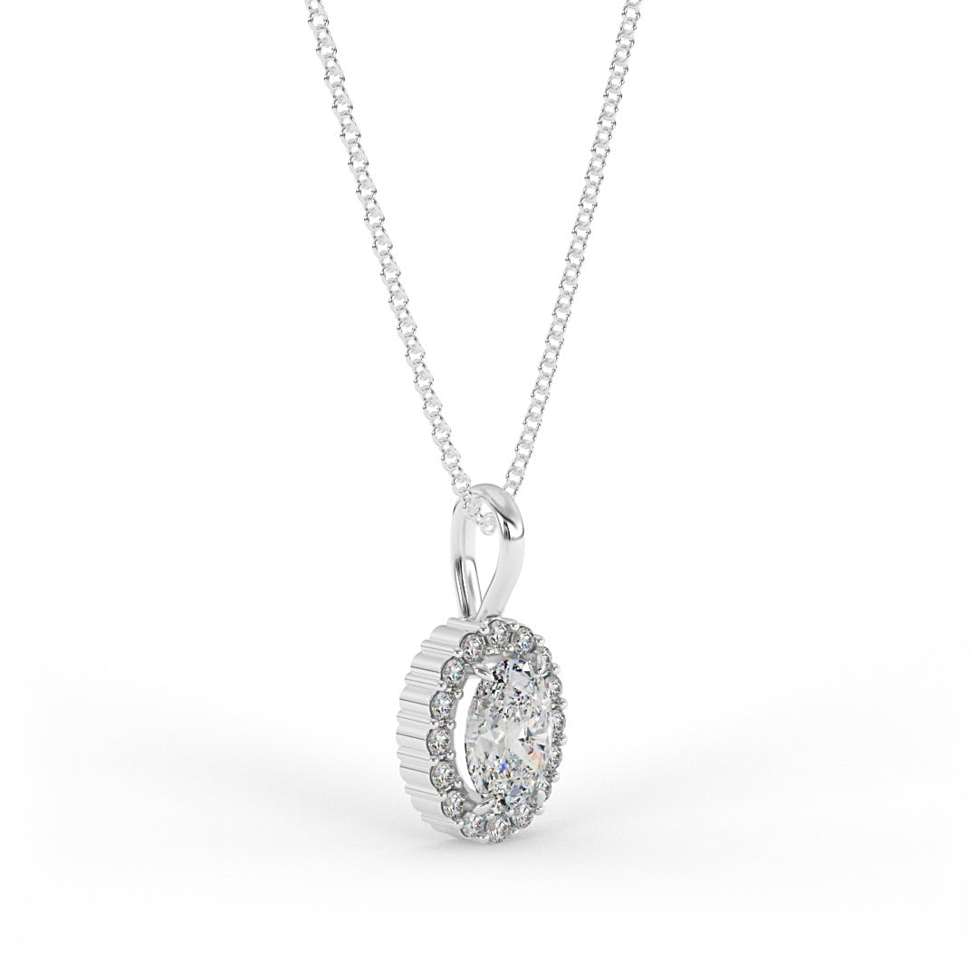 Lab Grown Oval Diamond Halo Necklace