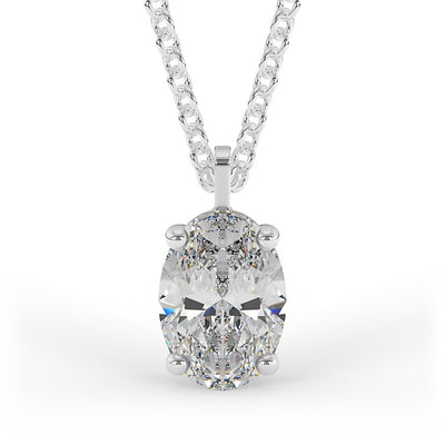 Lab Grown Oval 4 Prong Solitaire Necklace