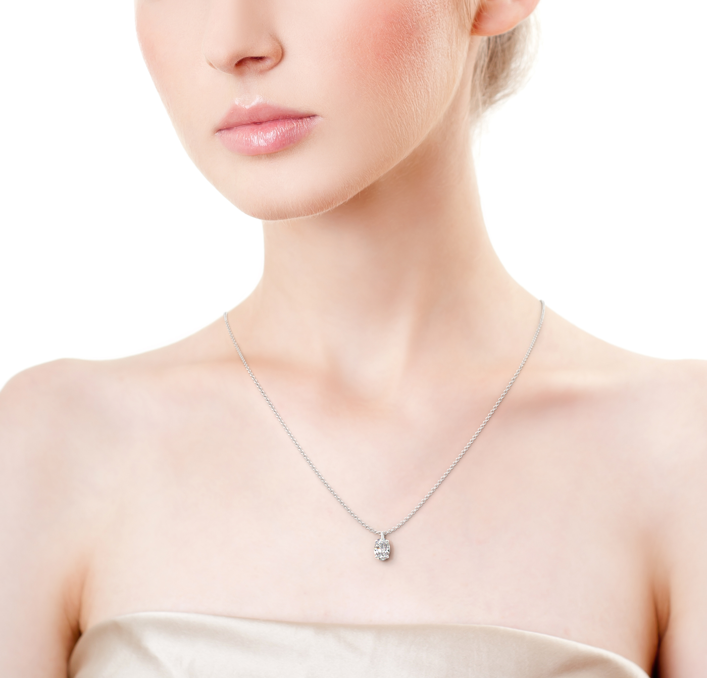 Lab Grown Oval 4 Prong Solitaire Necklace